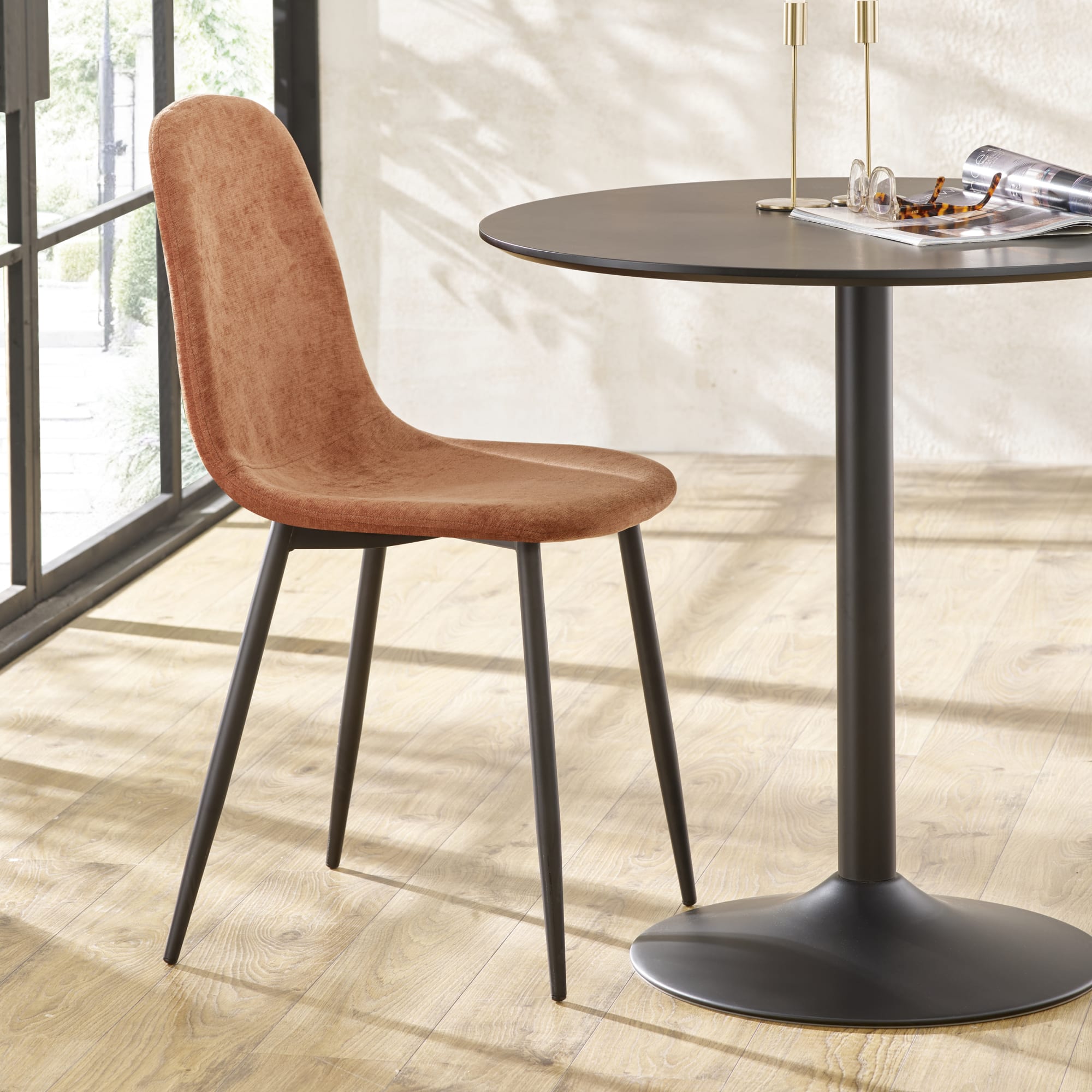 Set of 4 Lottie Orange Chenille Upholstered Dining Chairs - Cozyo