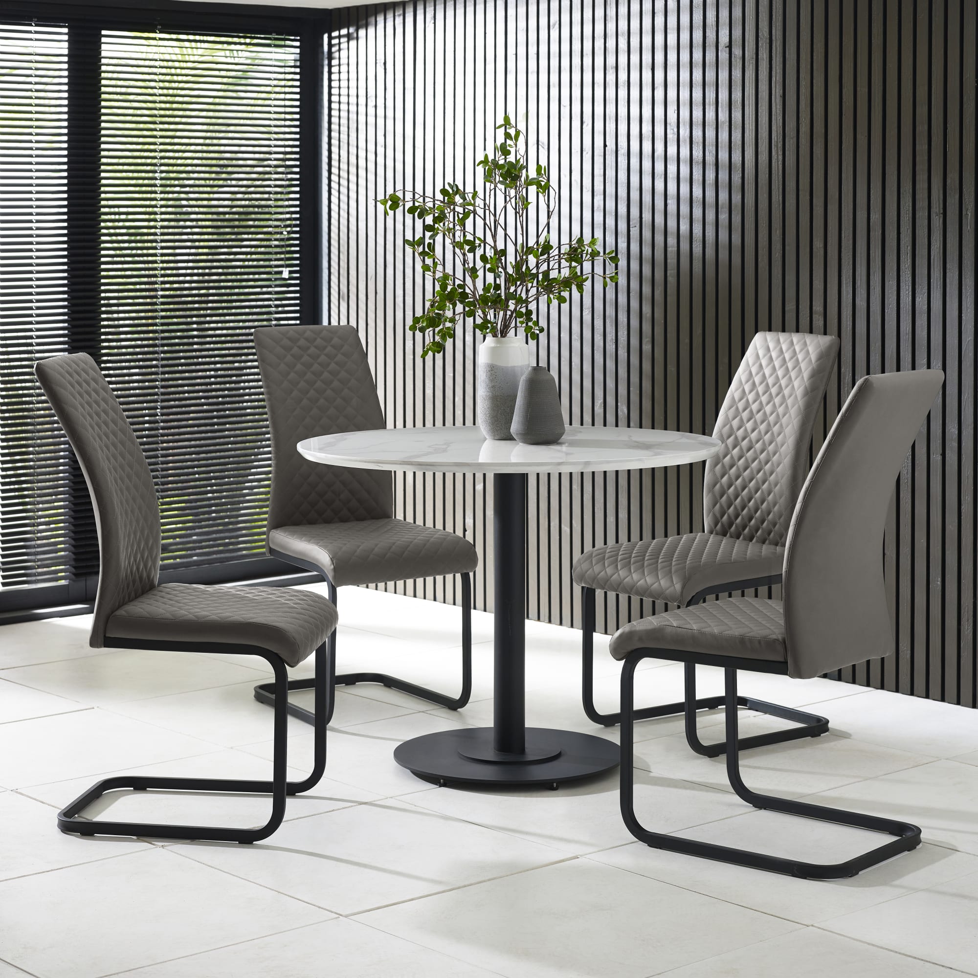 Set of 4 Xavier Grey Upholstered Cantilever Dining Chairs - Cozyo