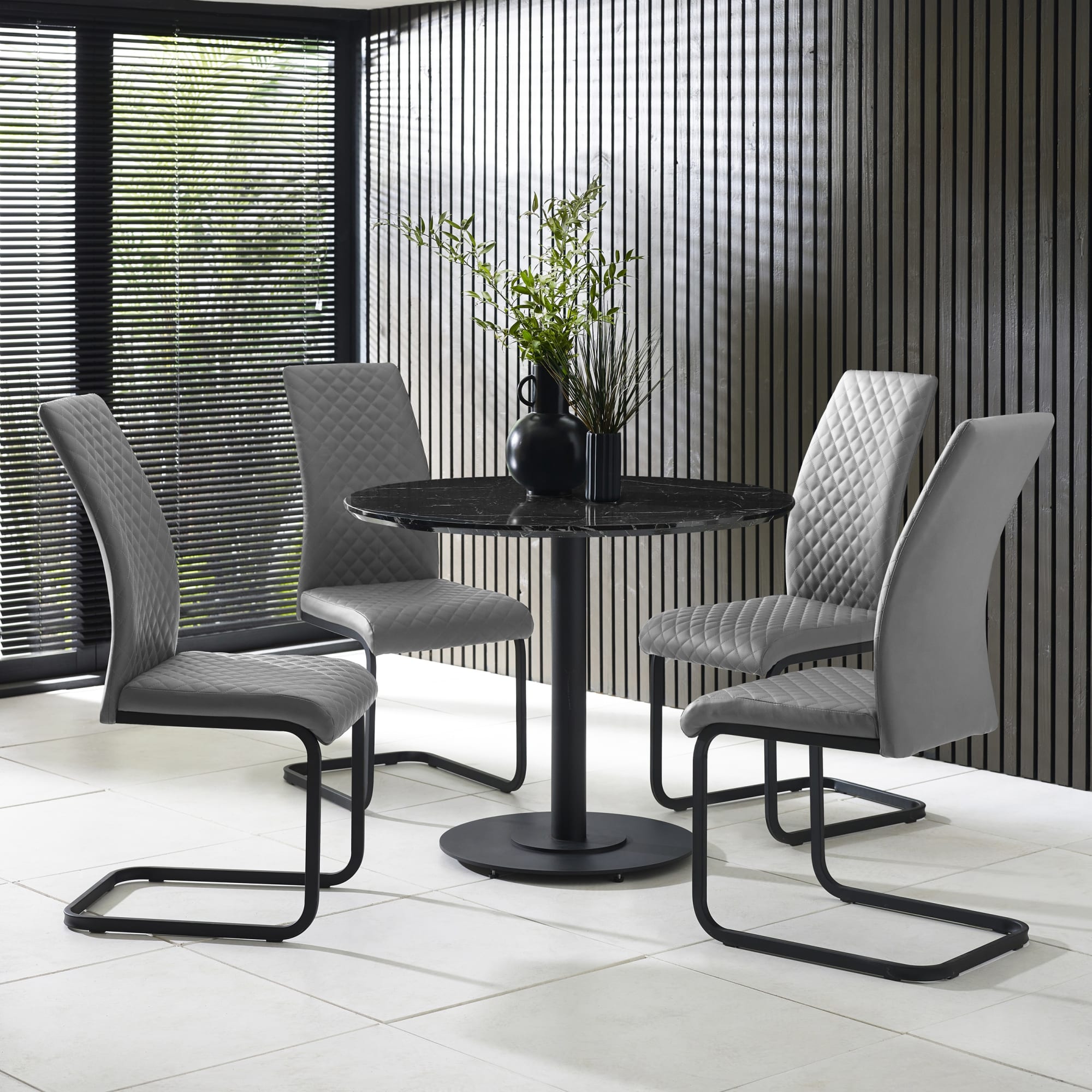 Set of 4 Xavier Grey Upholstered Cantilever Dining Chairs - Cozyo
