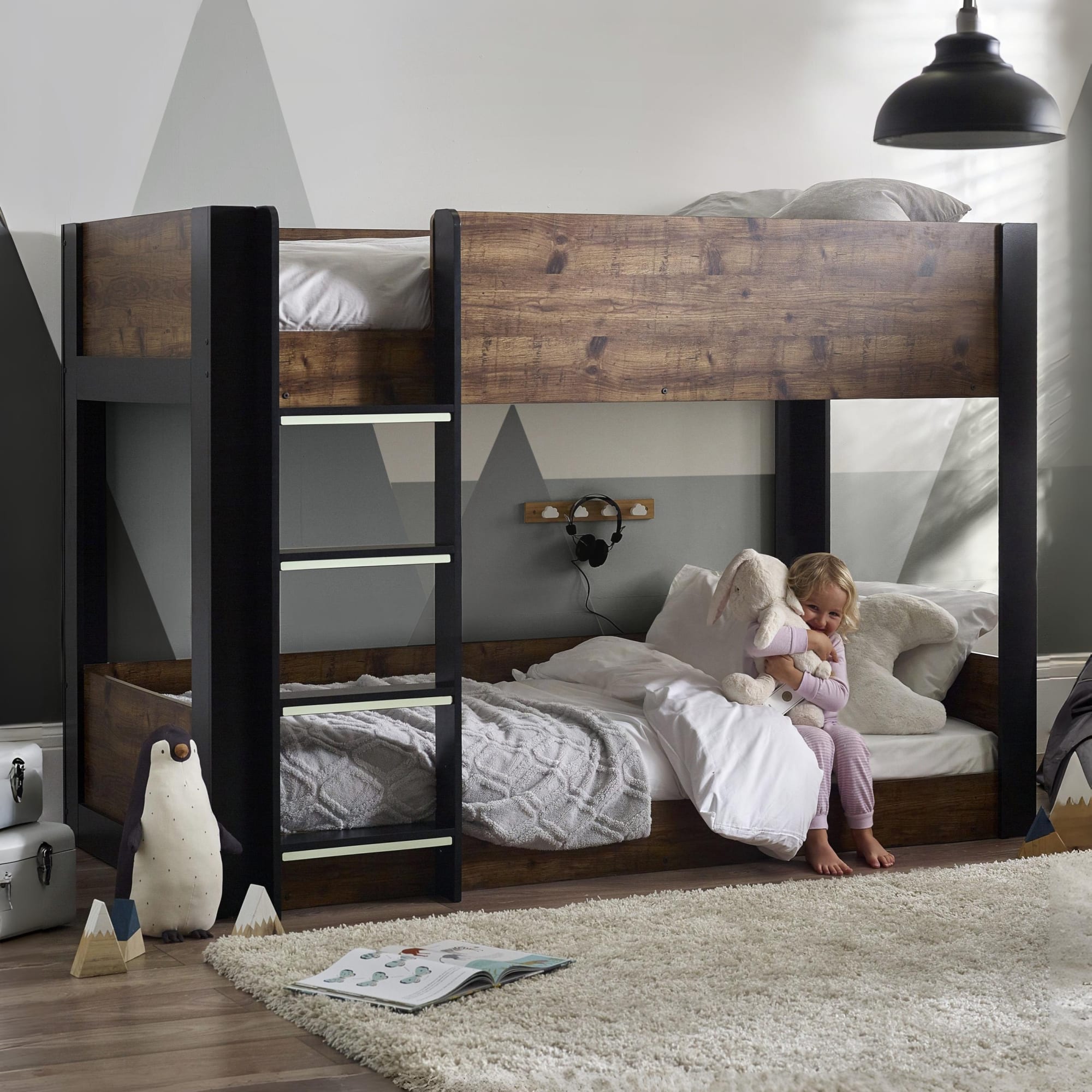 Solomon Bunk Bed - Rustic And Black - Cozyo