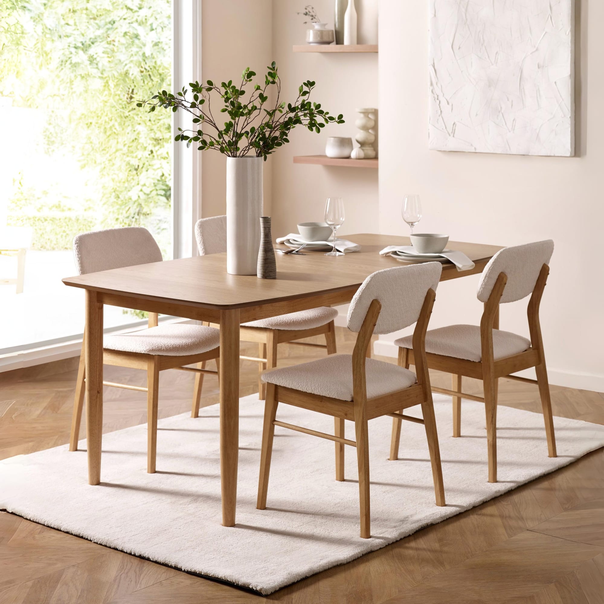 Theia Set of 2 White Boucle Upholstered Dining Chairs - Cozyo