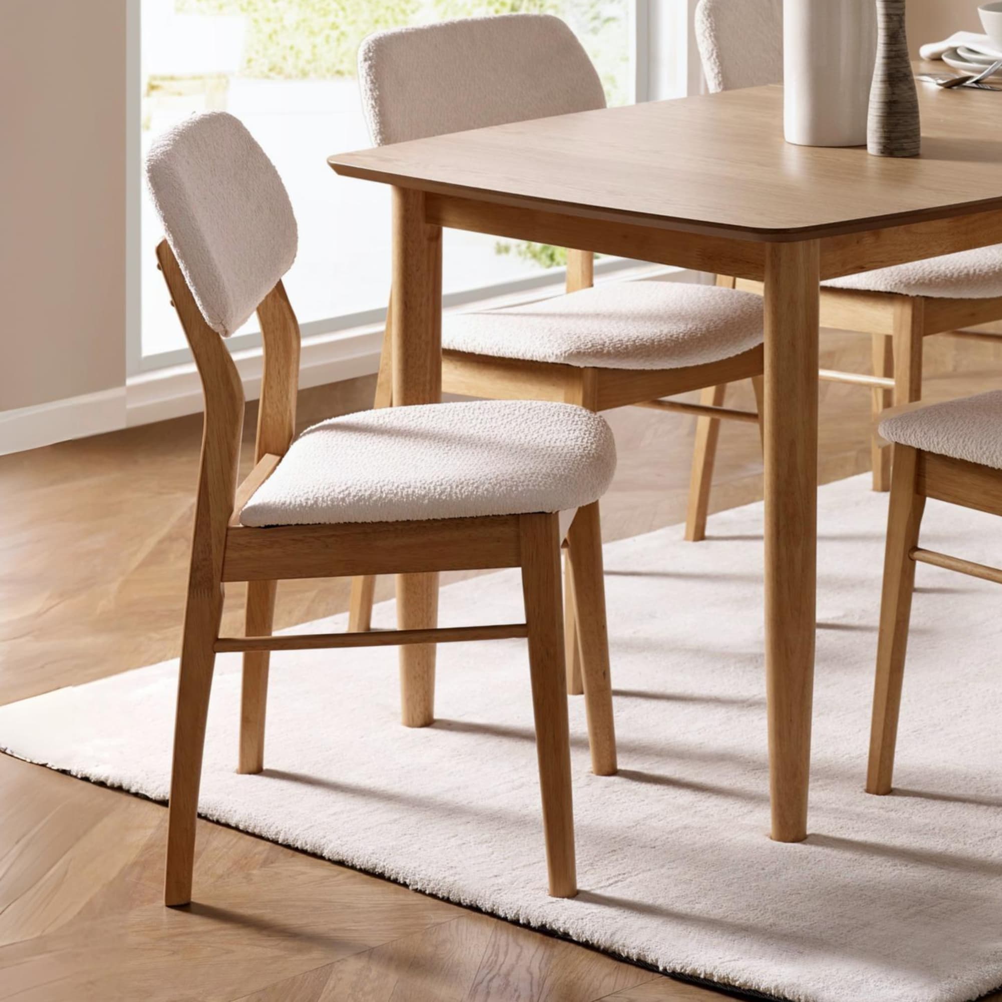Theia Set of 2 White Boucle Upholstered Dining Chairs - Cozyo